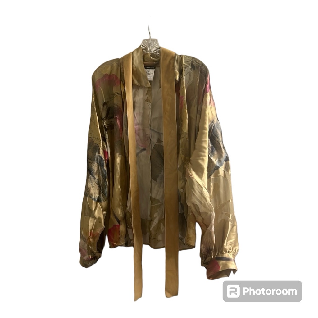 Gianfranco Ferre Gold Floral Silk Button Down Blouse